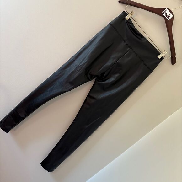 Shinestar Stretchy Shiny Black Faux Leather Leggings Women's S great preworn con - Picture 4 of 7